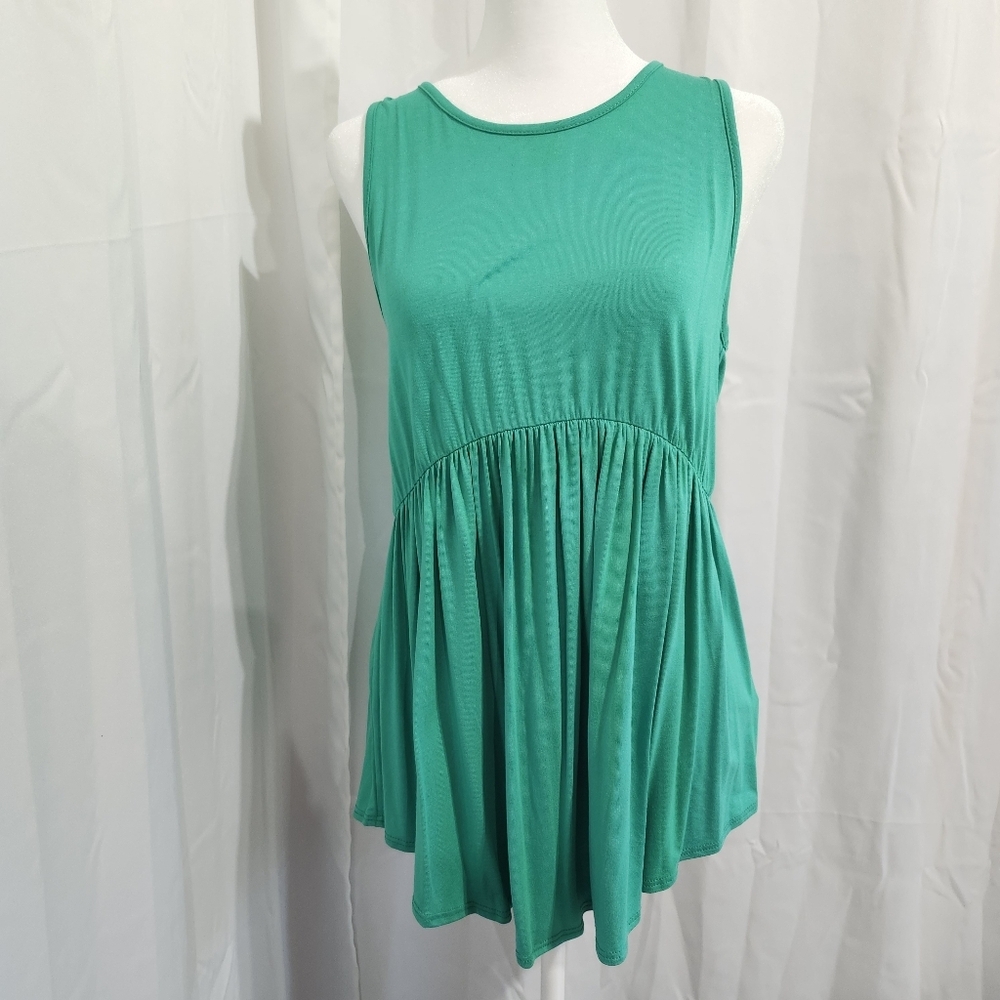 Bombom Sleeveless Kelly Green Babydoll Tank Top - Picture 2 of 9